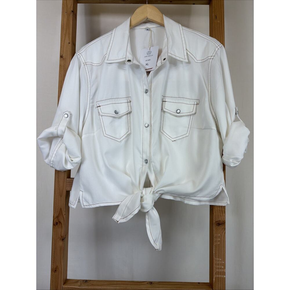 NWT Ame Belle Ivory Western Style Front Tie Snap Up Top #1355 Size XL - Picture 8 of 9